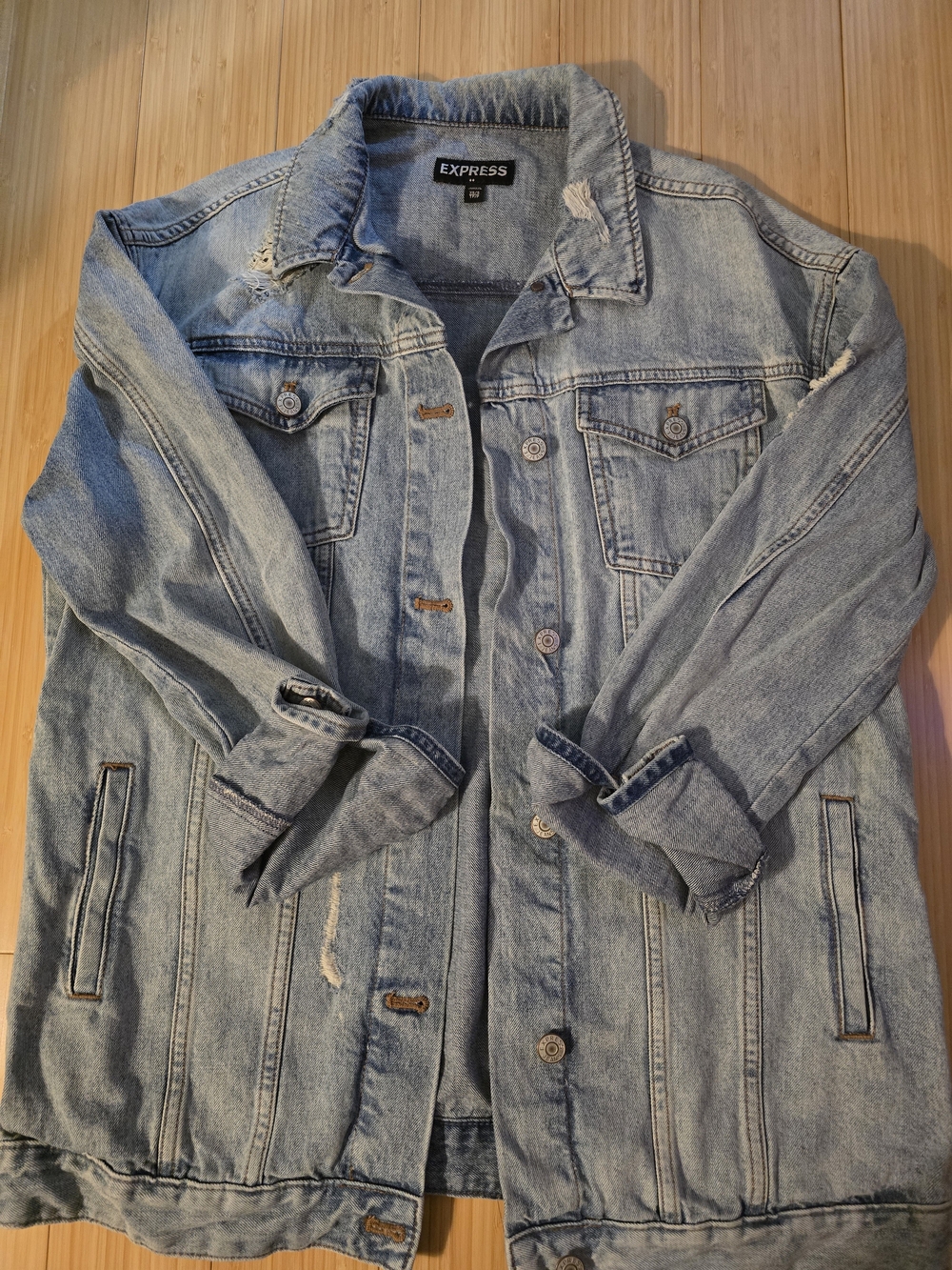 Express XS/S Distressed Denim Boyfriend Jacket